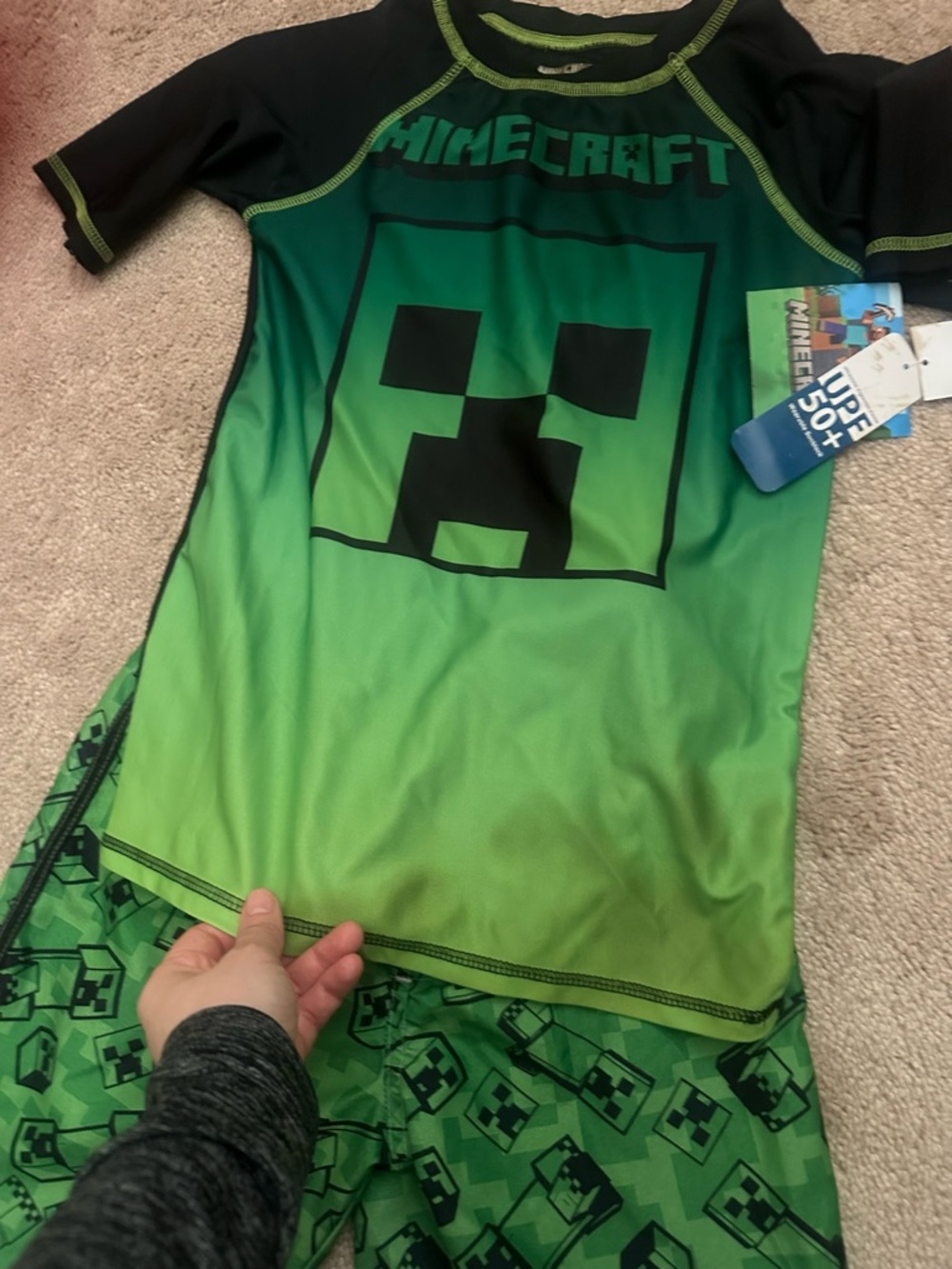 Minecraft Boys' Green Creeper Rash Guard Swim Top